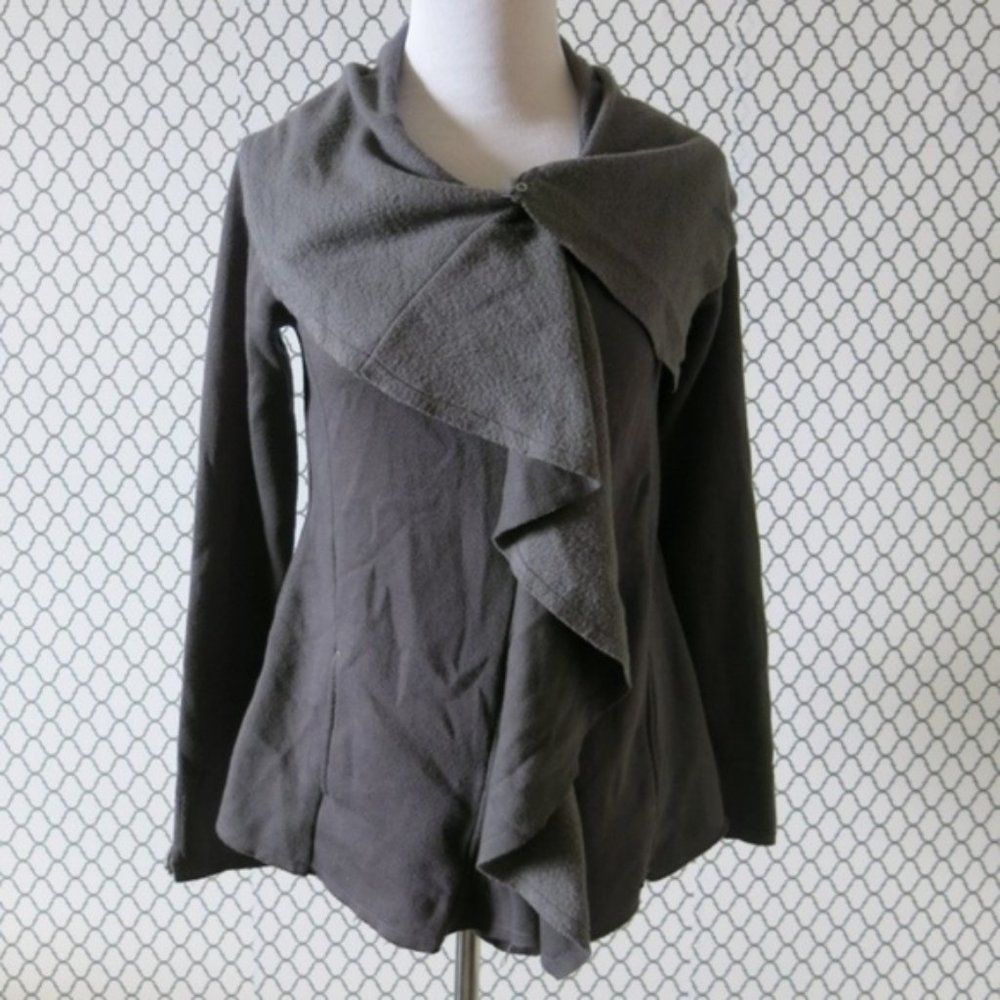 GUESS Ruffle Front Full Zip Long Sleeve Cardigan Sweater - Size Medium